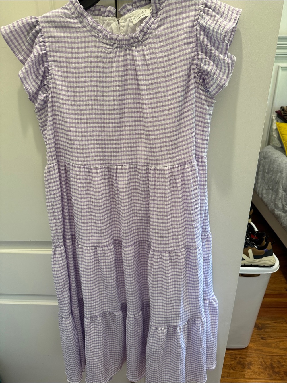 Lilac Gingham Tiered Dress with Ruffle Sleeves